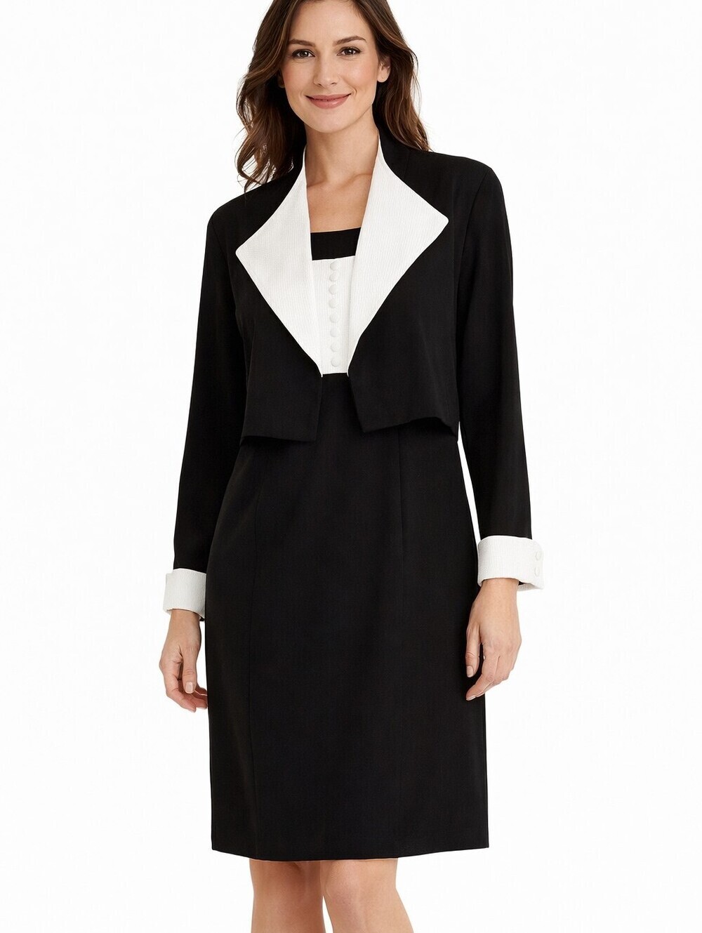 J.S.J. Petites Black White Dress Jacket Set Size 6P Vintage